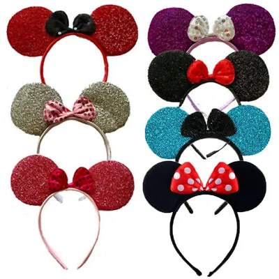 Sequin Glitter Minnie Mouse Ears Headband With Bow Fancy Dress Hen Night Party • £1.99