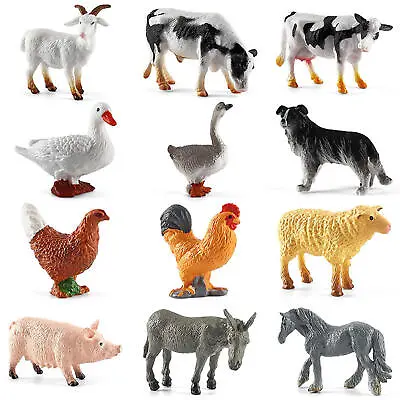 12X Farm Animals Model Mini Farm Poultry Figure Kids Toys Cows Model Playset Set • £14.15