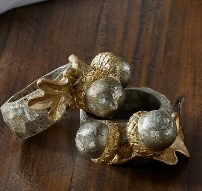 Set Of 6 Metallic Acorn NAPKIN RINGS Festive Dining Table Decor • £32.99