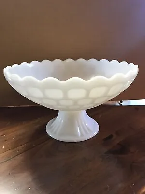 Vintage Milk Glass Footed Pedestal Turtle Shell Look Design • $20