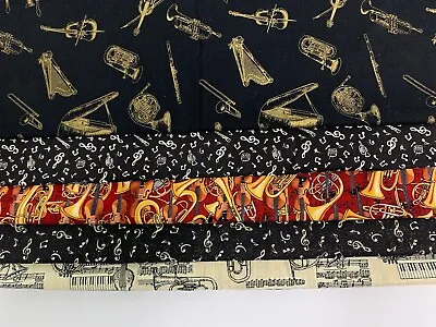 Vtg Music Note Fabric Piano Flute Clarinet Harp Trumpet Musical Quilting • $9.97