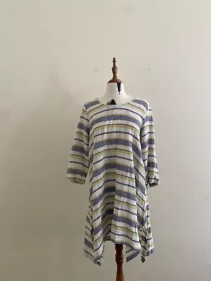 J Generation Linen Striped 3/4 Sleeve Dress Size 14 • $41.30