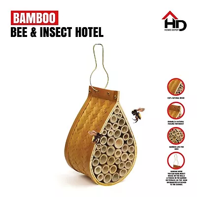 Bamboo Nest House Hanging Bee Bugs Insects Shelter Natural Oval Garden Wooden • £8.99