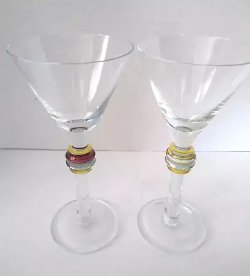 Martini Cosmo Glasses Set Of 2 Multi Color Stems 9  Tall 8oz. Capacity Barware  • $17.99