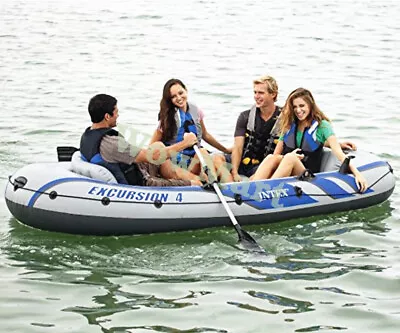 New Intex Inflatable Excursion 4 Person 3.15x1.65m Fishing Boat Raft Set #68324 • $249.95