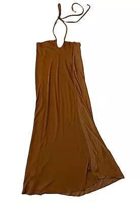 Free People Halter Slit Satin Maxi Dress Brown Burnt Tan Small • $30