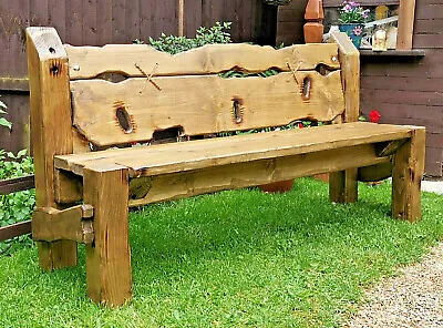£376 • Buy Rustic Garden Bench Handmade Wooden Garden Furniture Solid Wood Bench 
