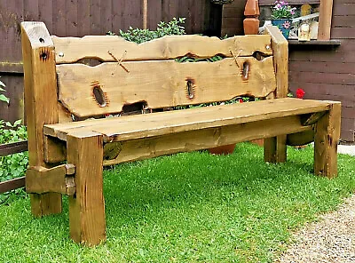 Rustic Garden Bench Handmade Wooden Garden Furniture Solid Wood Bench  • £349