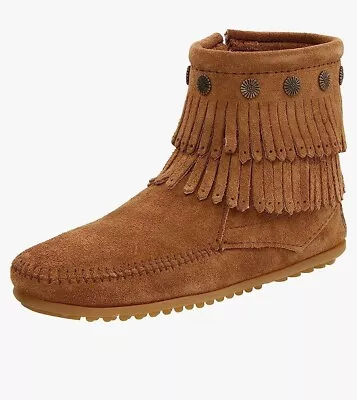 New Minnetonka Moccasin Fringe Leather Boots Size 5 • $33.99