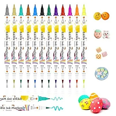 Edible Food Colouring Pens 12PcsDual Sided Food Grade Icing Pens&Edible Markers • £9.67