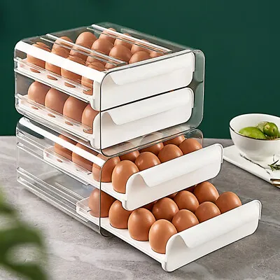 £8.95 • Buy 2 Tier 32 Grid Refrigerator Egg Storage Organizer Egg Holder Box Drawer Type Bin