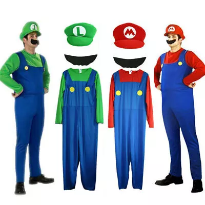 Adult Super Mario Bros Outfit Cosplay Costume Fancy Dress UK Whole Set Clothes • £9.19