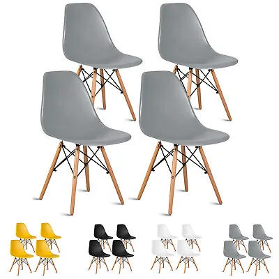 £29.99 • Buy 4x Dining Chairs Wooden Legs Kitchen Room Chairs Plastic Lounge Study Desk Chair