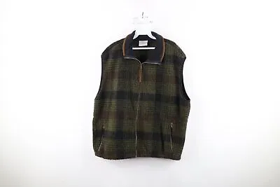 Vintage 90s Streetwear Mens XL Deep Pile Fleece Full Zip Vest Jacket Plaid USA • $59.95