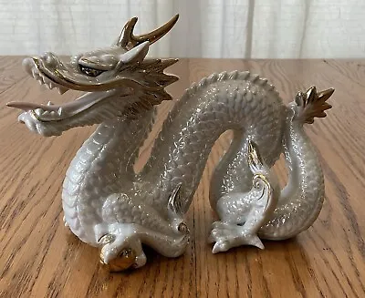 Vintage Yoshimi K Iridescent White & Gold Dragon Sea Serpent Porcelain SIGNED • $59.99