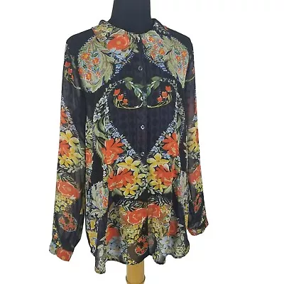 $24.99 • Buy CAbi Blue Orange Floral Multicolor Peter Pan Collar Button Down Blouse 3072 M