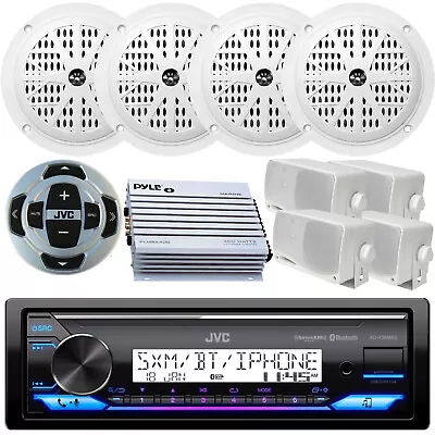 Single DIN Marine Bluetooth USB Stereo Amp 8 Speakers + Wired Remote • $329.99