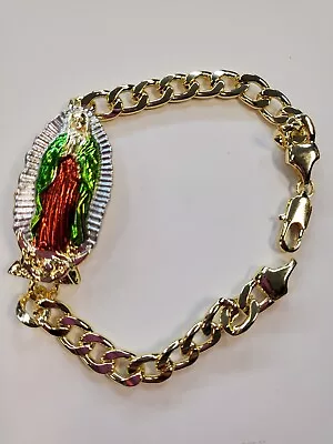 Virgin Mary Bracelet Virgen De Guadalupe Pulsera 18k Oro Laminado 7.5 • $12.99