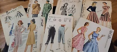 Lot Of 7 Antique 1940's + Women's Sewing Patterns UC FF C COMPLETE • $69