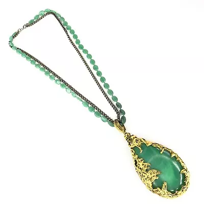 Vintage Green Statement Pendant Necklace Runway Showstopper • $9.99