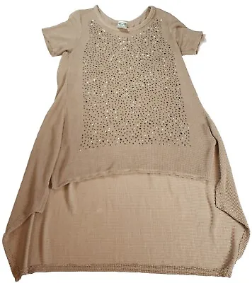 Vocal Beige Scoop Neck Front Studded Short Sleeve Tunic Top Women's NO SIZE TAG • $35