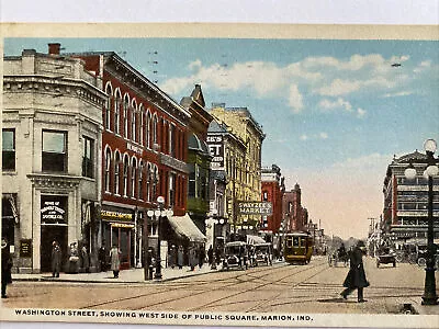 Washington Street West Side Public Square Marion Indiana IN View Trolly Cars • $4.99