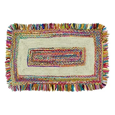 Oussum 100% Jute Cotton Chindi Area Rug Hand Braided Floor Decor Carpet Rag Rugs • £99.40