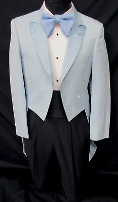 Men's Vintage Light Blue Tuxedo Tailcoat 1970's Retro Prom Mardi Gras 37S • $64.99