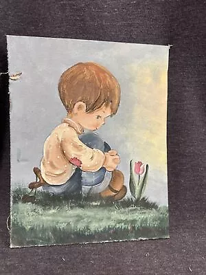 Vintage Hand Painted Boy With Slingshot  1960’s  Era Canvas Board 8x9.75 • $9