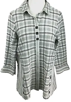 New Habitat Clothes To Live In Small Blouse Collared Button Tunic Art To Wear • $24.99