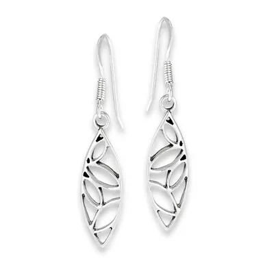 Abstract Modern Dangle Nature Sterling Silver Minimalist Leaf Cutout Earrings • $12.19