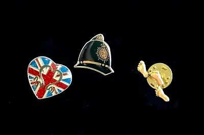3 Vintage Lapel Pin Tie Tack Enamel British Flag & Fireman's Hat Gold 3 Feet J09 • $20