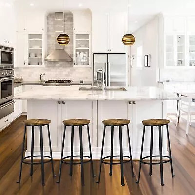 Rustic Brown Metal Stools Vintage Counter Height Kitchen Barstools Set Of 2 • $49.99