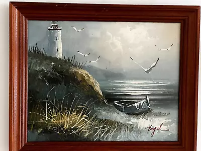 Two Vintage Original Oil Paintings Framed And Signed Engel Seascapes Lighthouse • $56