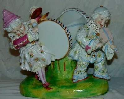 Antique German Majolica? Court Jester Minstrel Musicians Porcelain Figurine Vase • $125