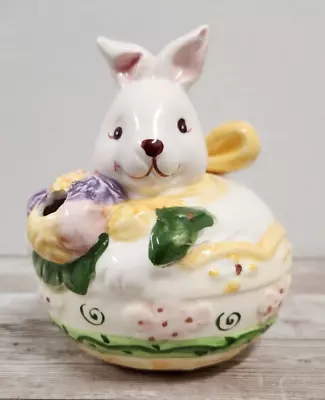 Bunny Tea Pot For Spring Easter Bow Stopper Ribbon Handle Yellow Flowers 4.5  • $17.89