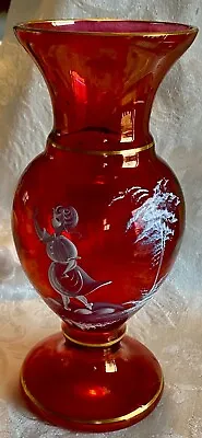 Vintage Vase Mary Gregory Style Designs Cranberry Glass 8  Tall • $21.25