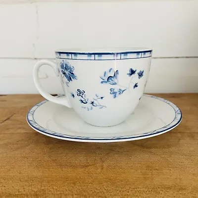 Laura Ashley Sophia Blue White Floral Porcelain Cup & Saucer PREPPY Cottagecore • $11