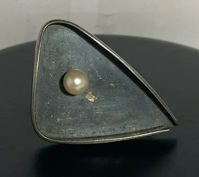 ED WIENER VINTAGE MODERNIST STERLING SILVER PEARL PIN BROOCH Abstract Designer • $240