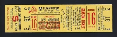 Vintage 1960 Chicago Cubs @ Milwaukee Braves Full Baseball Ticket - June 16 • $29