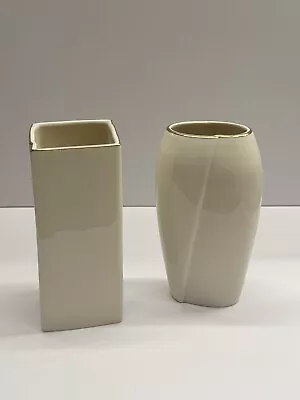 Mikasa Mini Bud Vases Set Of 2 Ivory With Gold Trim 2 Different Shapes • $10