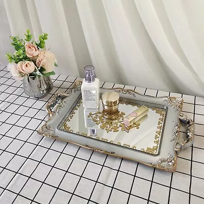 Yanizu Decorative Mirror Tray Floral Vanity Organizer For Makeup Jewelry Perfume • $22.66