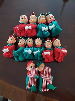 LOT Of  12 Vintage KNEE HUGGER Christmas ELVES Pixie Elf Shelf Sitter Red Green • $240