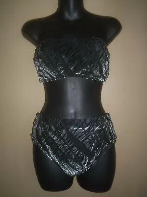 Via Marina Black Gray Velvet Cheetah Bikini Top High Waist Bottom Swimsuit 14 • $25