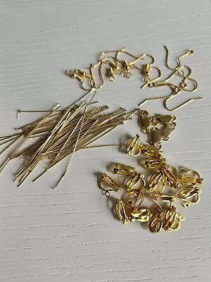 Job Lot Gold Tone Findings Clip On Earrings Eye Pins Fasteners Earring Hooks • £2.80