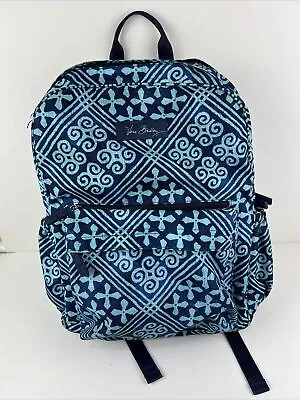 VERA BRADLEY Cuban Tiles Backpack Blue College Work Laptop • $24.75