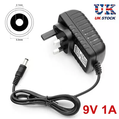 9v Power Supply UK 9v Adaptor Charger 9 Volt Power Supply UK 9V 1A AC/DC PLUG • £5.29