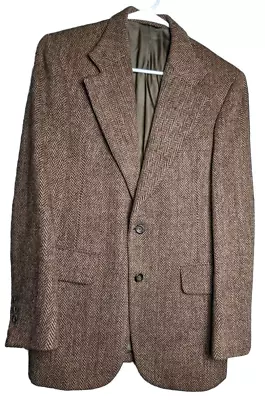 VTG Harris Tweed Blazer Men's 39 Reg Brown Pure Scottish Wool Handwoven Hebrides • $95.47