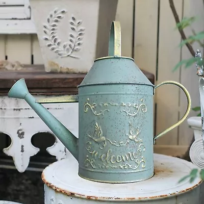 Large Rustic Blue Metal Watering Can Churn Garden Decoration Aged All Chic • £35.99