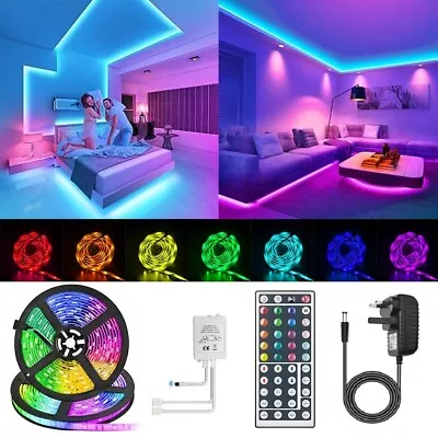 LED Strip Lights 5M/10M/20M RGB Colour Changing Tape Cabinet Kitchen TV Lighting • £10.92